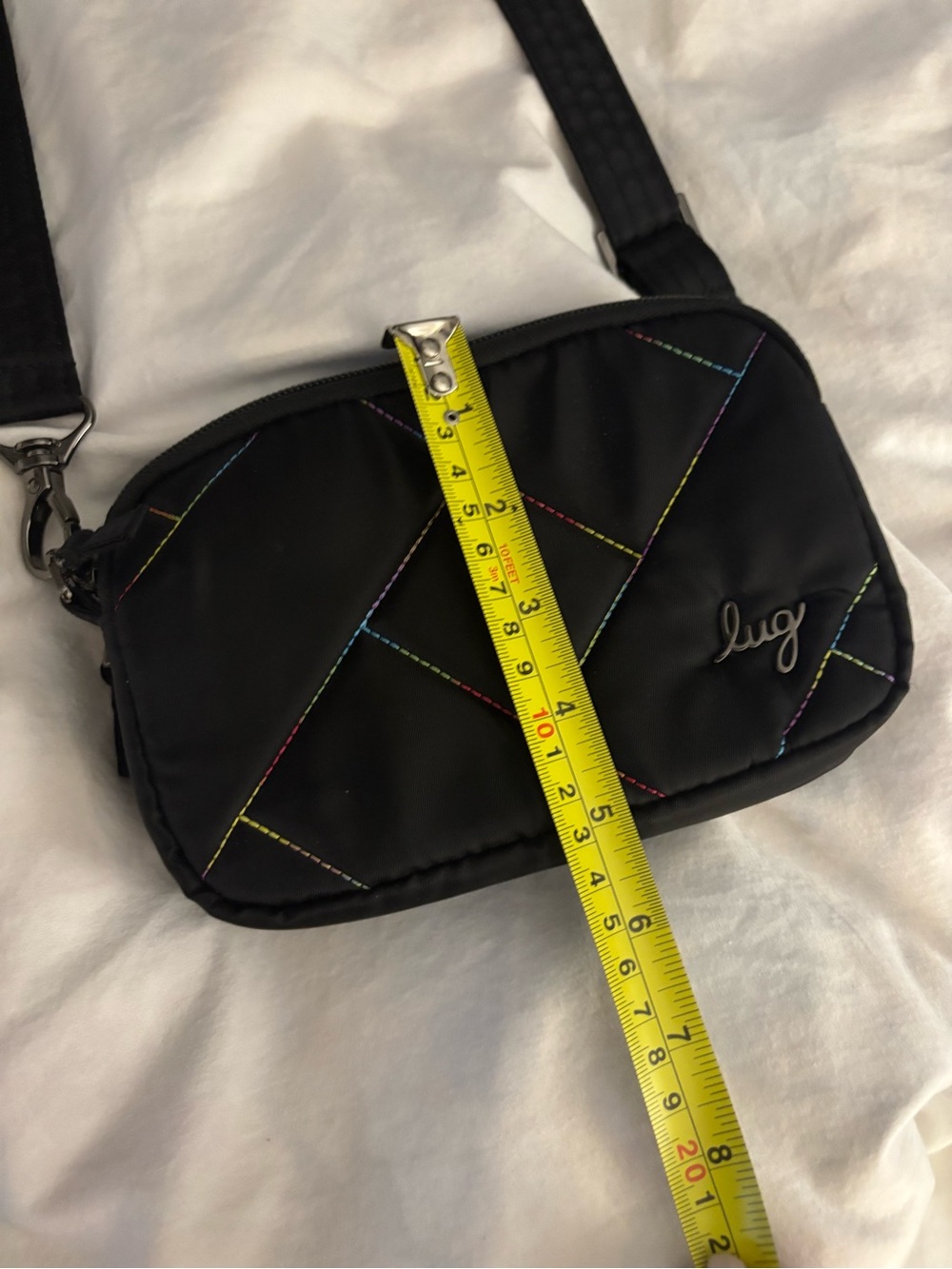 Lug Black Crossbody Bag with Multicolor Rainbow Stitching - Picture 4 of 11